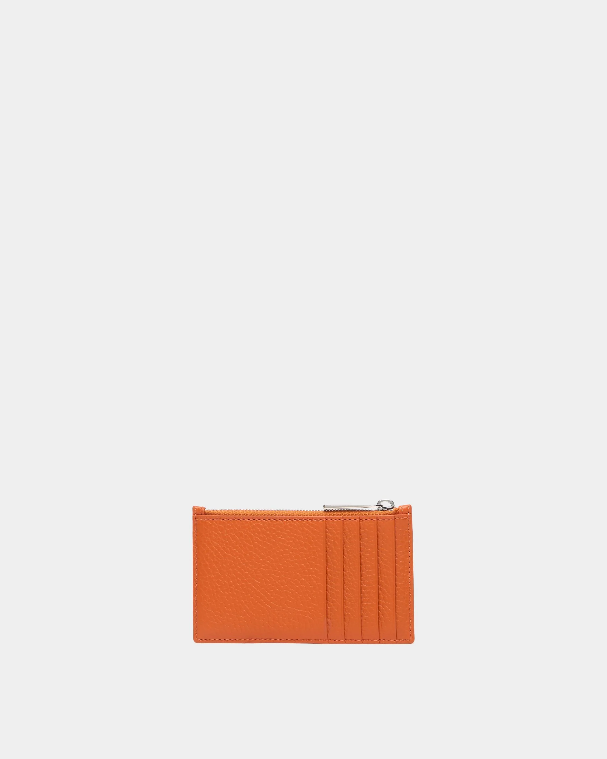 Zipped Card Holder In Orange Grained Leather - Image 2