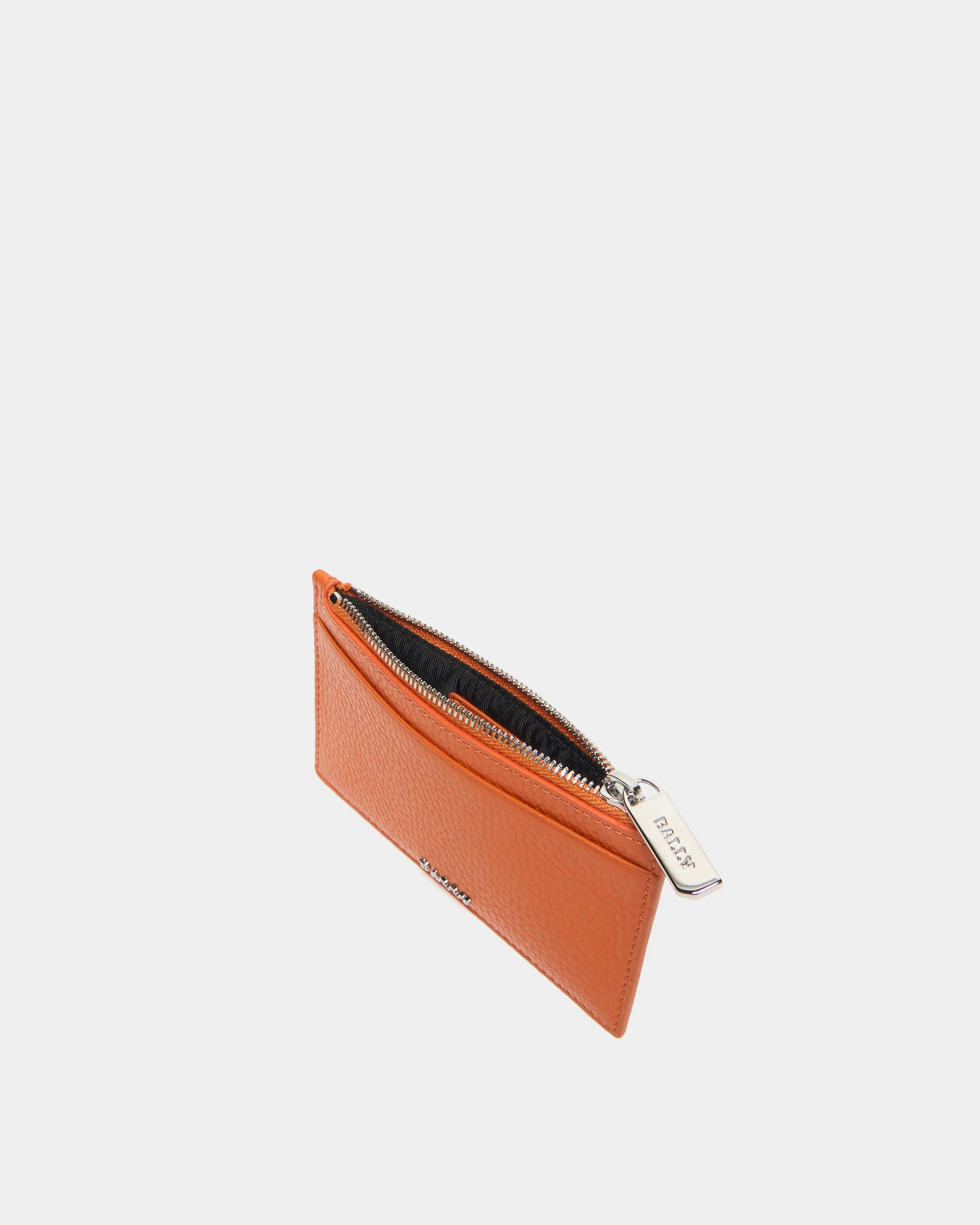 Zipped Card Holder In Orange Grained Leather - Image 3