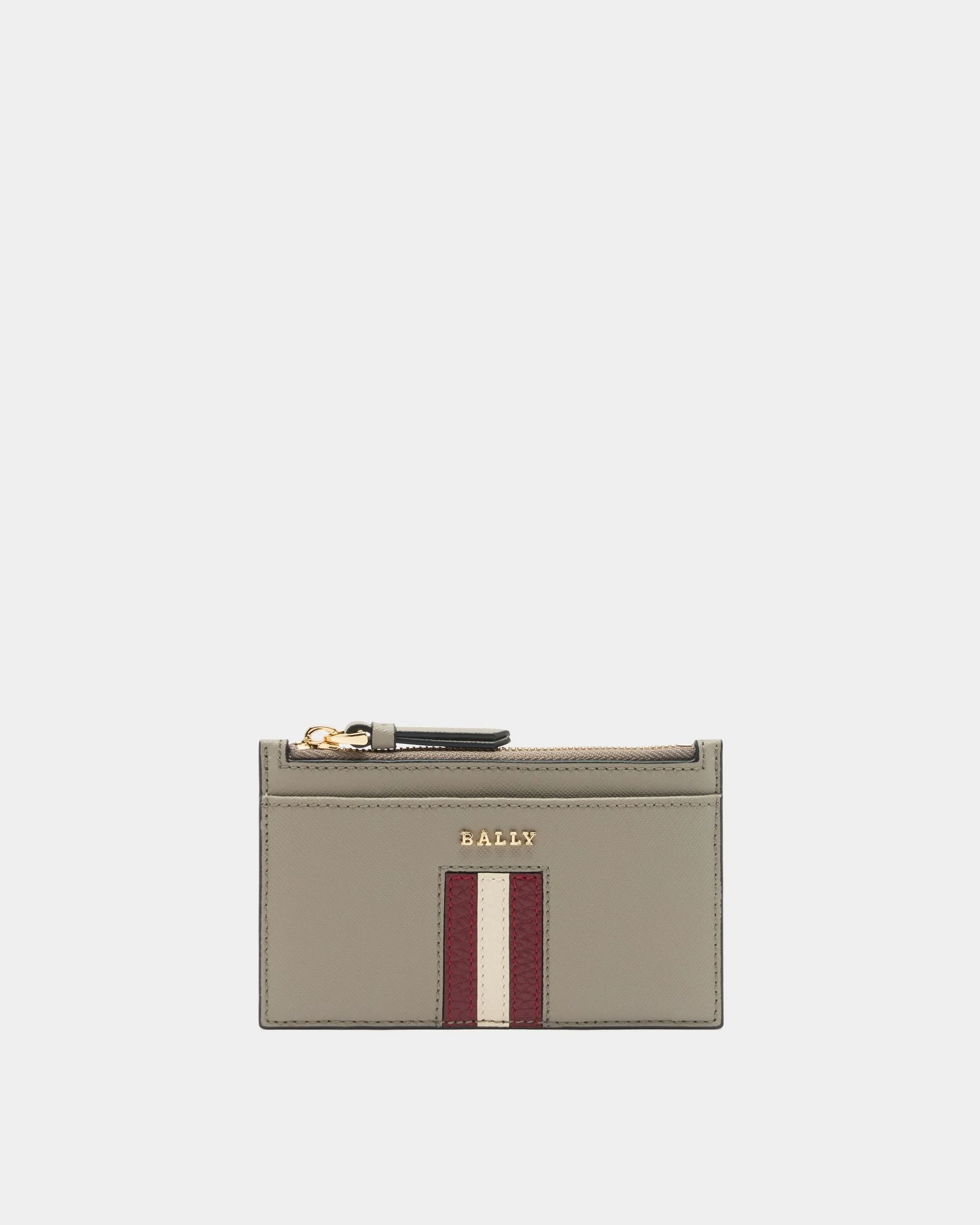 Zipped Card Holder in Taupe Embossed Leather With a Bally Ribbon