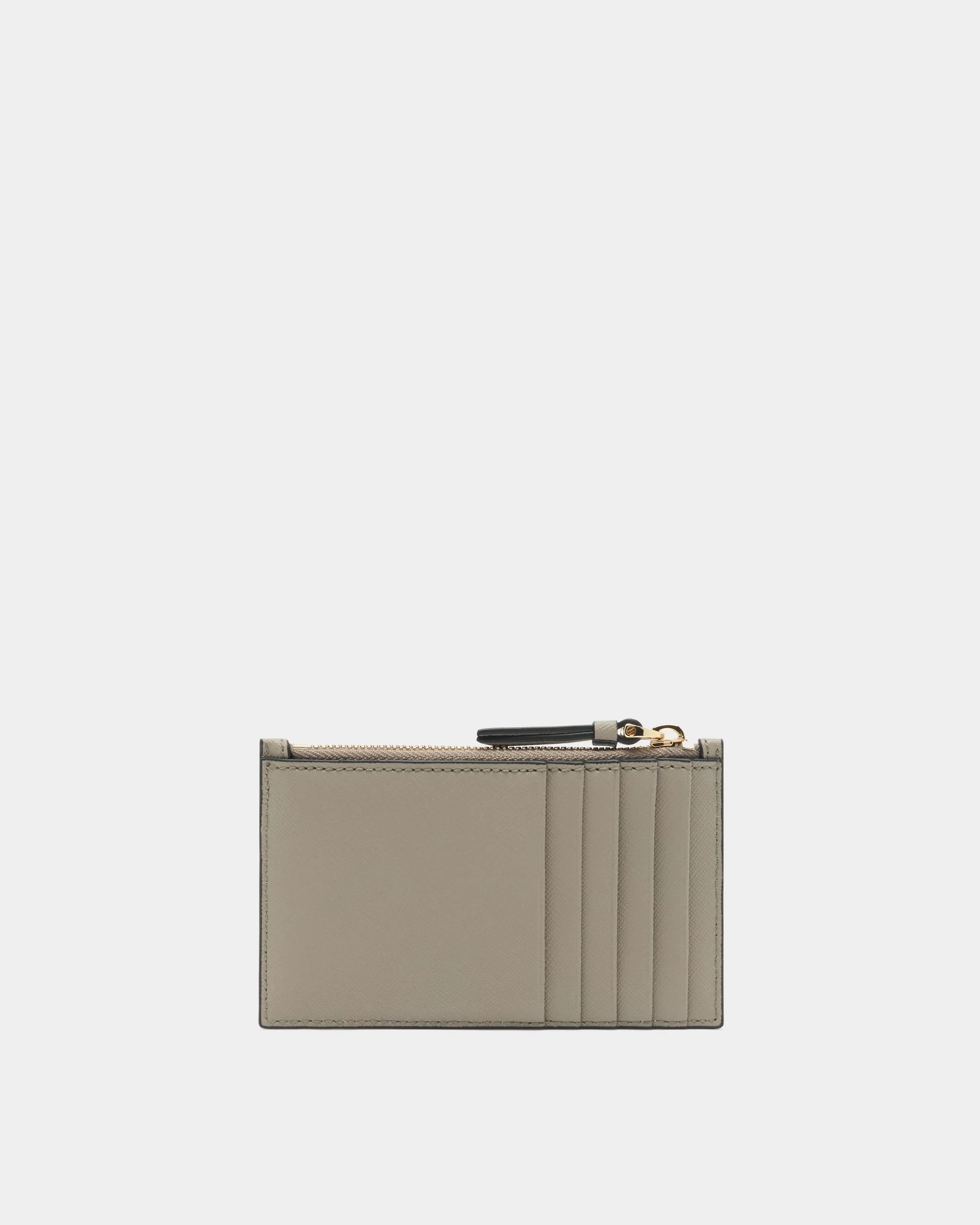 Zipped Card Holder in Taupe Embossed Leather With a Bally Ribbon - Image 2